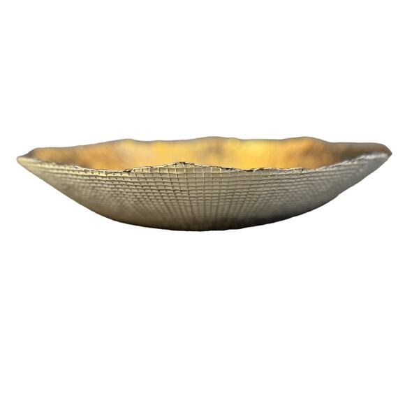 Bronze Gold Art Glass Design Large Centerpiece Scalloped Edge Bowl-16" Diameter! - Picture 8 of 10